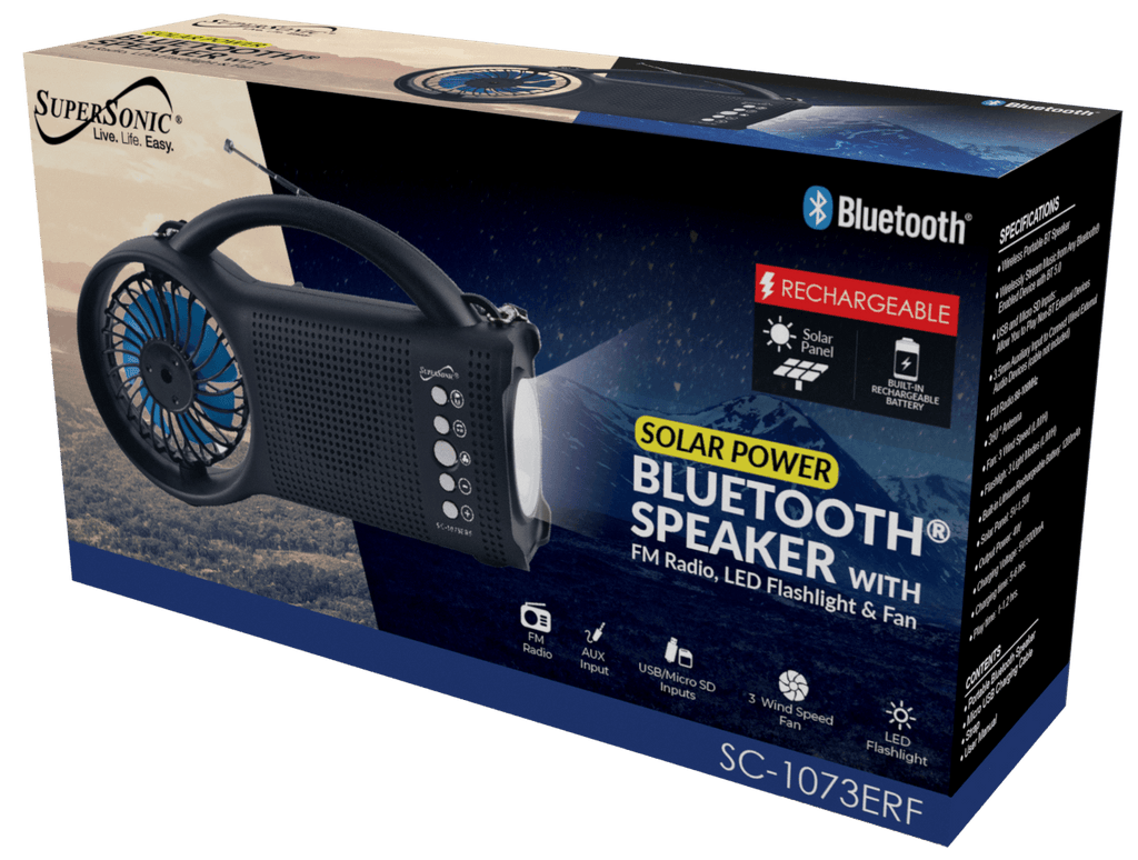 Supersonic Solar Power Bluetooth Speaker with FM Radio, LED Torch Light & Fan