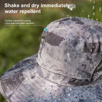 Solar fan hat: wide - brim bucket hat with 2 solar fans, men’s summer cap for outdoor fishing, camping, hiking.