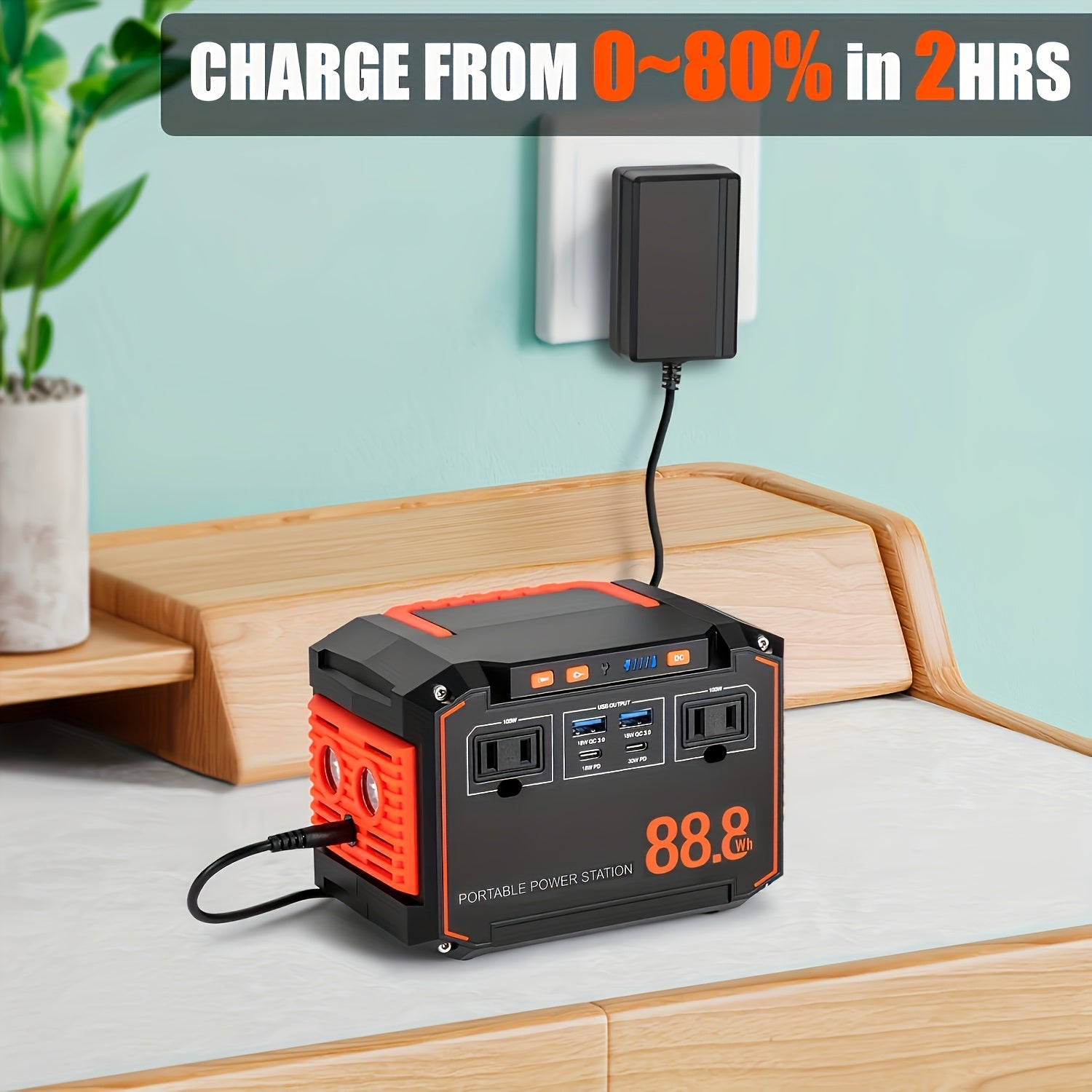 Portable Solar Generator Power Station with 30W Solar Panel & Backup Suitable for Outdoor, RV, Camping, Emergency - 24000mAh USB Portable Bank for CPAP, Laptops, Fans, Lights, for Home Use (Solar Panel Optional)