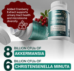 Christensenella Minuta and Akkermansia, Bifidobacterium longum, 8 Probiotic Strains, 50 Billion CFU with Cranberry Extract, Gut Health & Immune Support