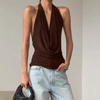 Designer Knitted Backless Boat-Neck Top Women’s Clothing