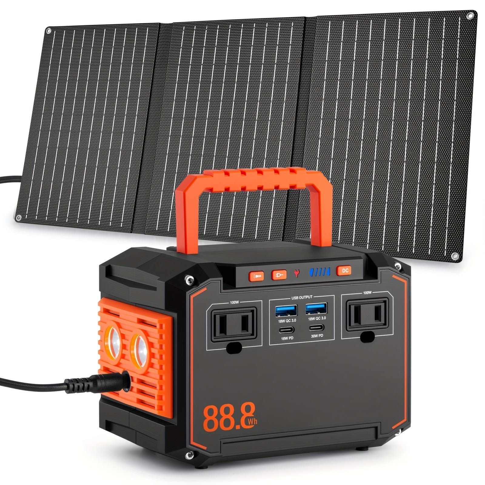 Portable Solar Generator Power Station with 30W Solar Panel & Backup Suitable for Outdoor, RV, Camping, Emergency - 24000mAh USB Portable Bank for CPAP, Laptops, Fans, Lights, for Home Use (Solar Panel Optional)