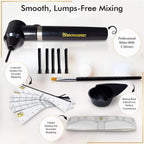 BROWSXPERT Electric Mixer Kit – Pigment Mixer Machine, 5 Mixing Sticks Stirring Tool for Pigment, Henna & Tinting + Bowl, Brush, 6 Stencils & 3 Sticky Rulers – Skin Prep & Mapping Accesories