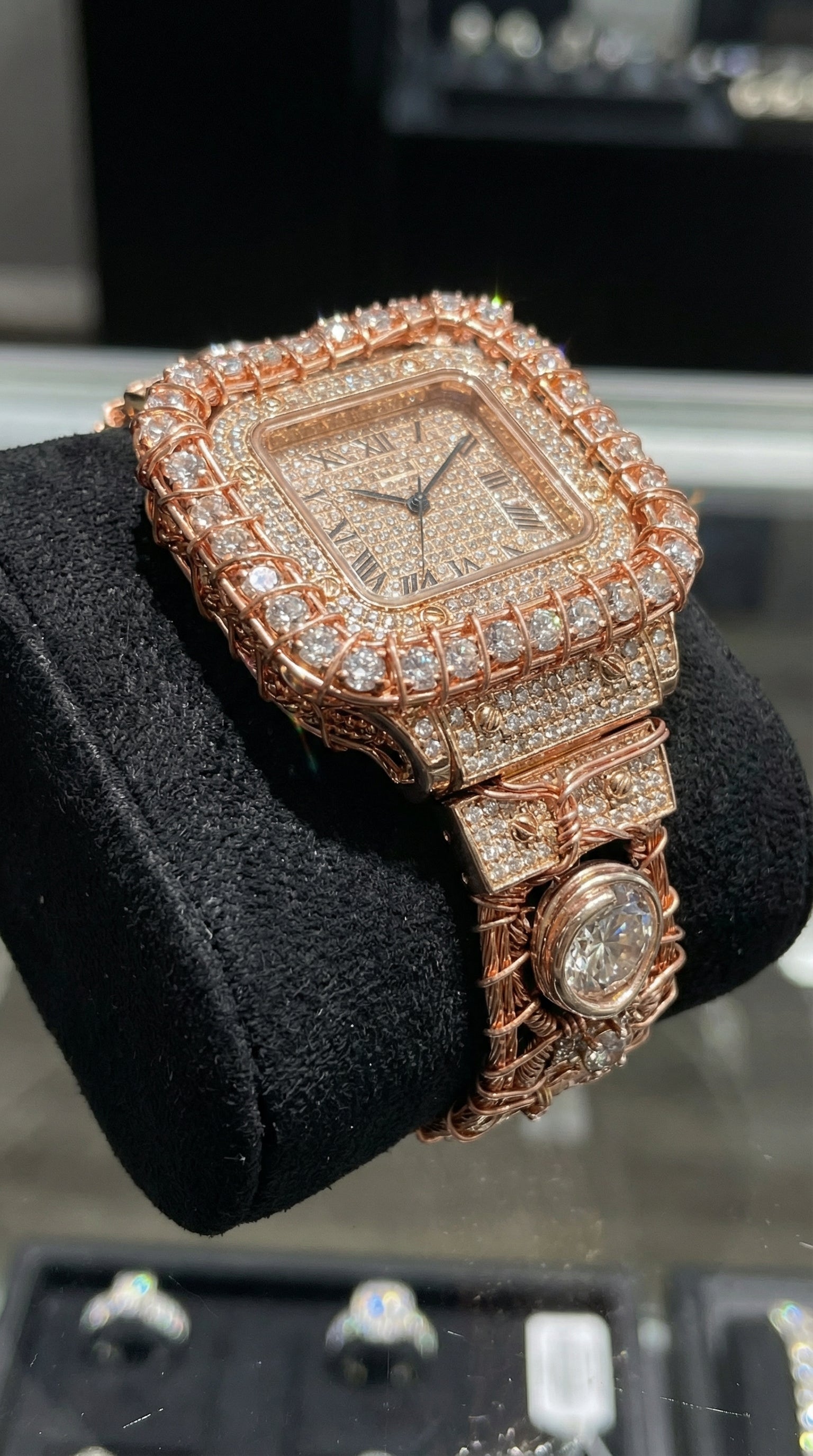 Custom Wire Wrapped pure copper and rose gold moissanite diamond watch￼