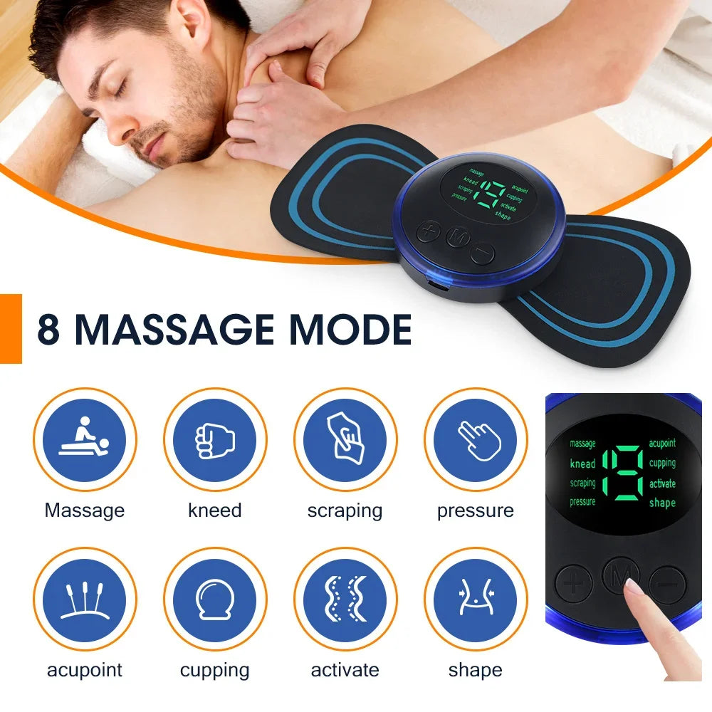Portable EMS Neck & Body Muscle Stimulator – Low-Frequency TENS Pain Relief Massager with Gel Patches