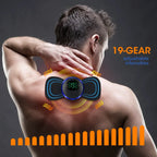 Portable EMS Neck & Body Muscle Stimulator – Low-Frequency TENS Pain Relief Massager with Gel Patches