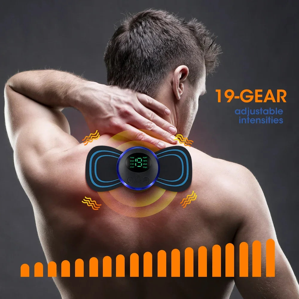 Portable EMS Neck & Body Muscle Stimulator – Low-Frequency TENS Pain Relief Massager with Gel Patches