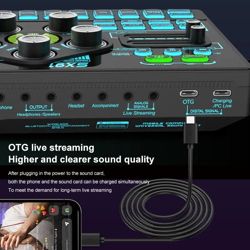 48V Audio Mixer with Voice Changer - Podcast Mixer & USB Sound Card for Phone, Gaming, Karaoke, Live Streaming
