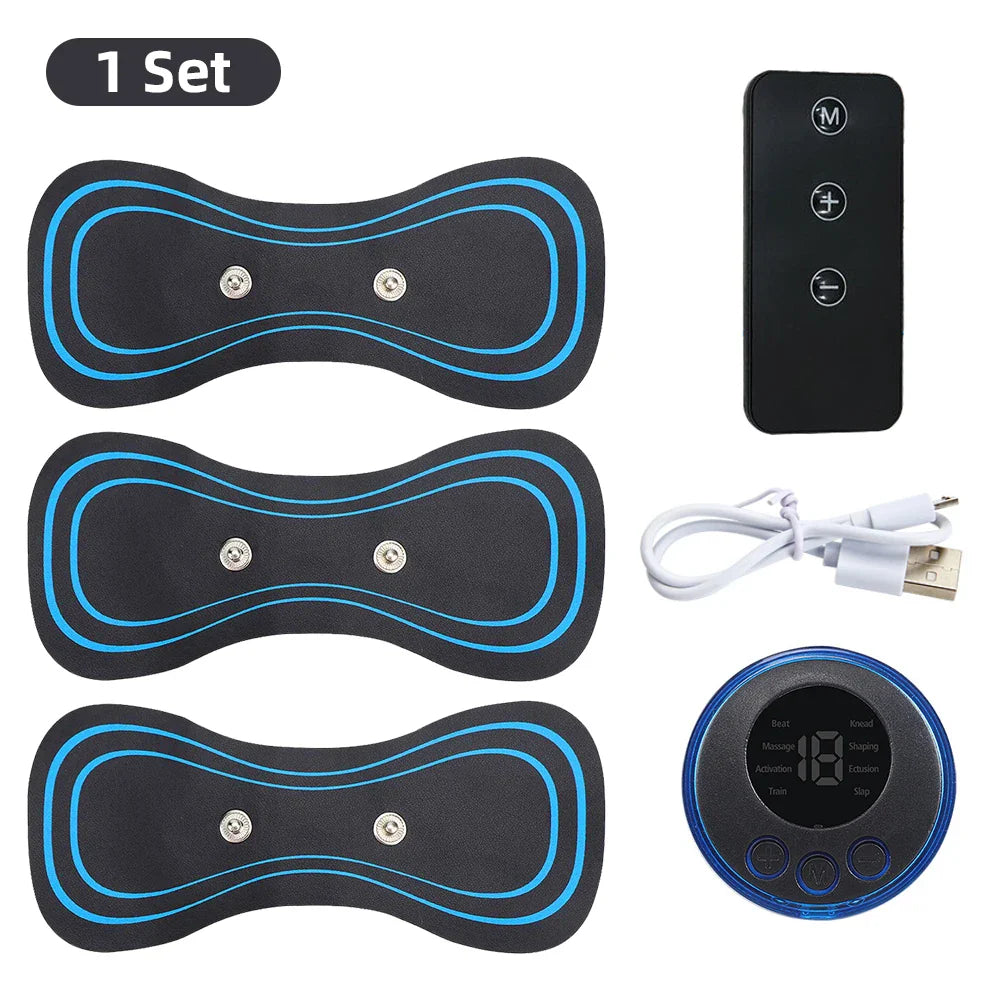 Portable EMS Neck & Body Muscle Stimulator – Low-Frequency TENS Pain Relief Massager with Gel Patches
