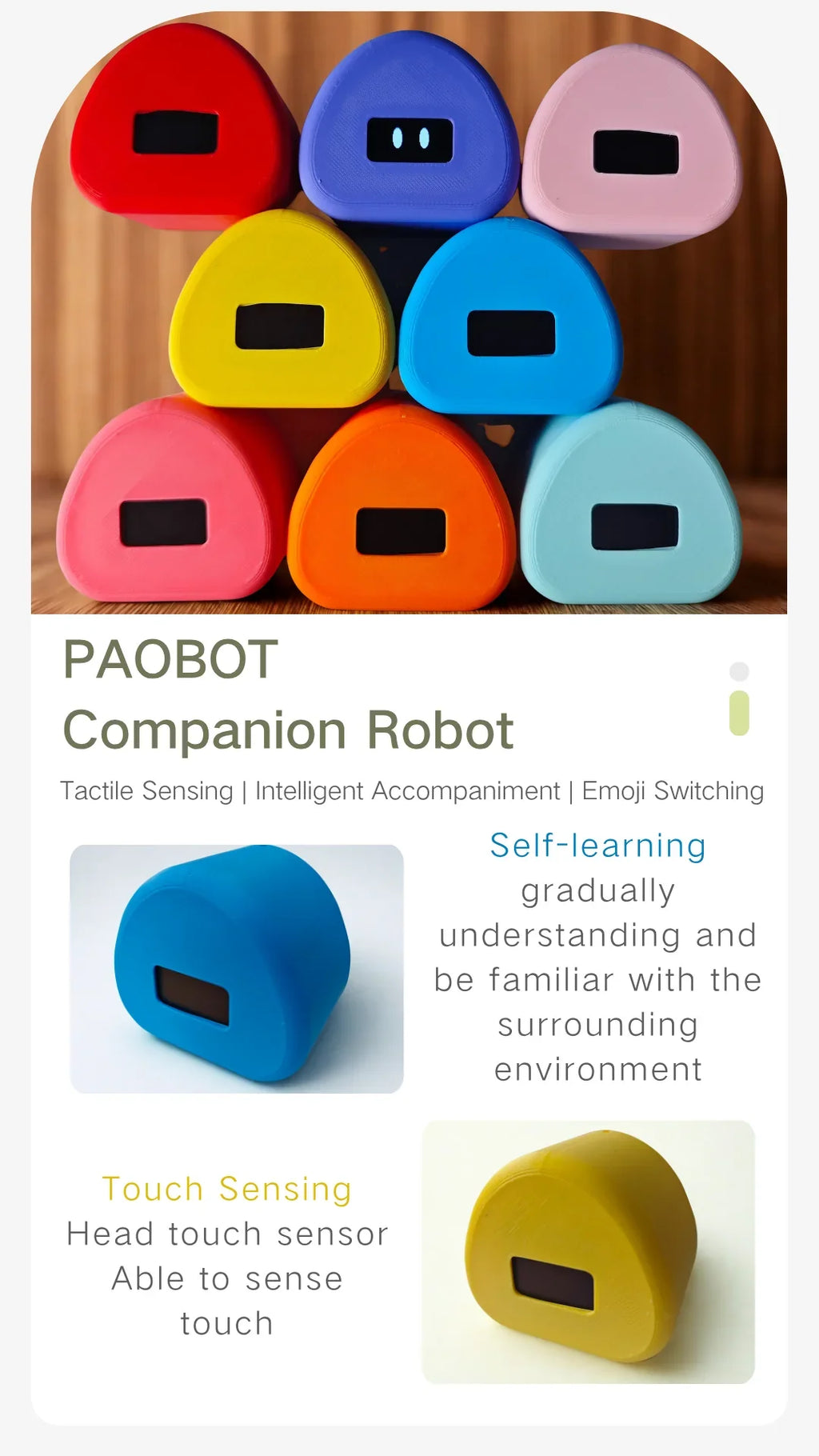 PAOBOT Intelligence Robot Companion Emo Robot Pets Interactive Smart Robot Toy Mini Desktop Robot Electronic Tamagotchi