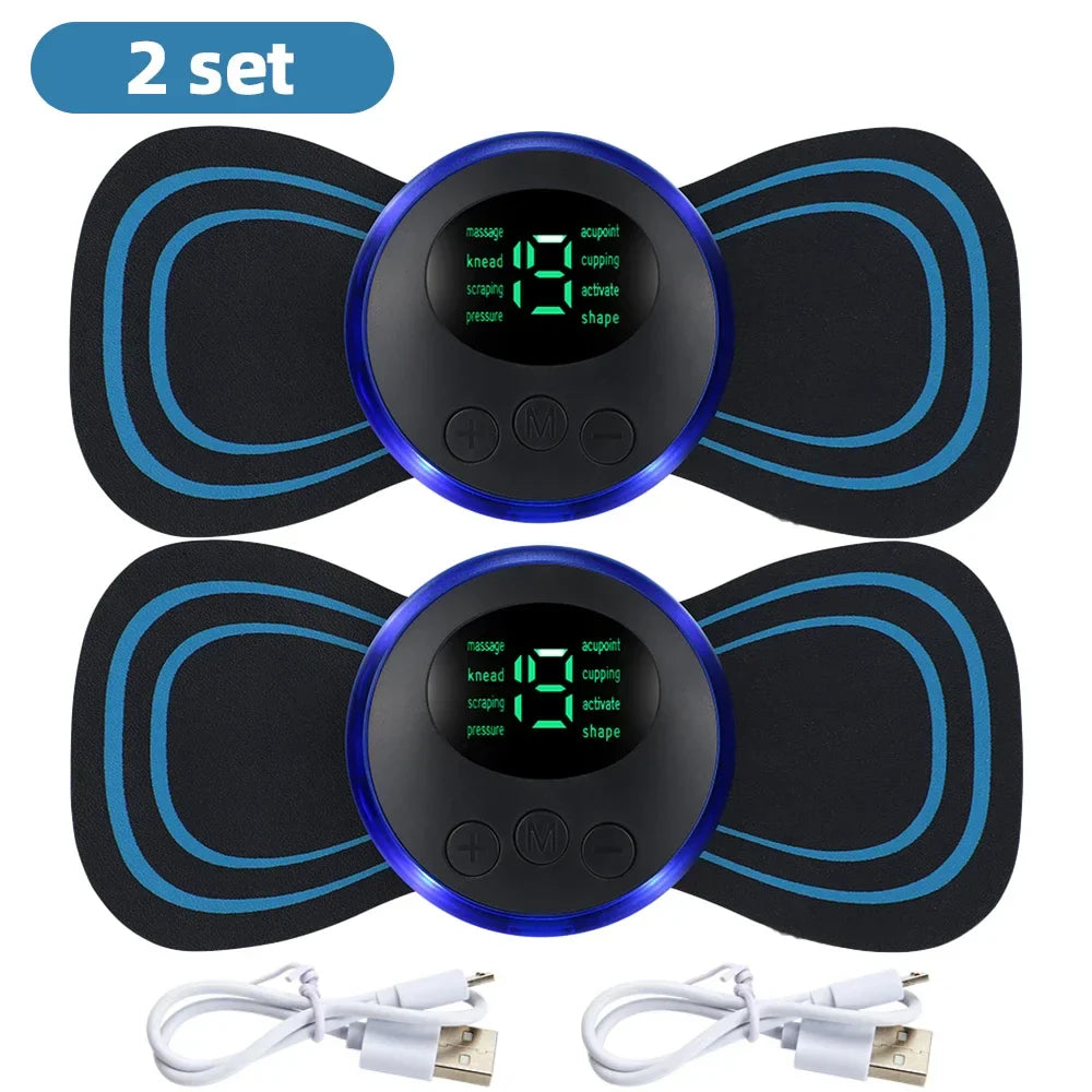 Portable EMS Neck & Body Muscle Stimulator – Low-Frequency TENS Pain Relief Massager with Gel Patches