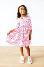 Unicorn Kitties 3/4 Sleeve Pocket Twirl Dress