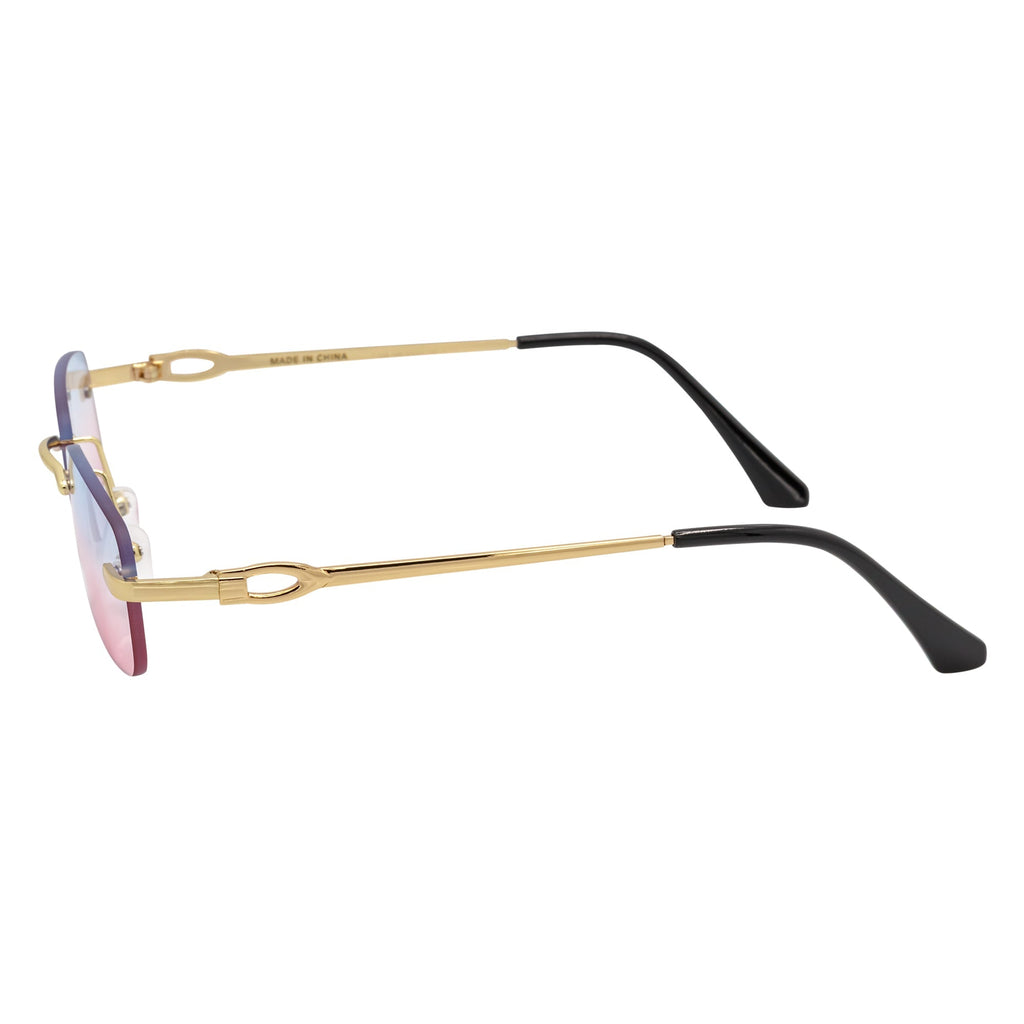 CHANELLE - Rimless Small Rectangle Sunglasses Gold Blue-Pink Fade Lens