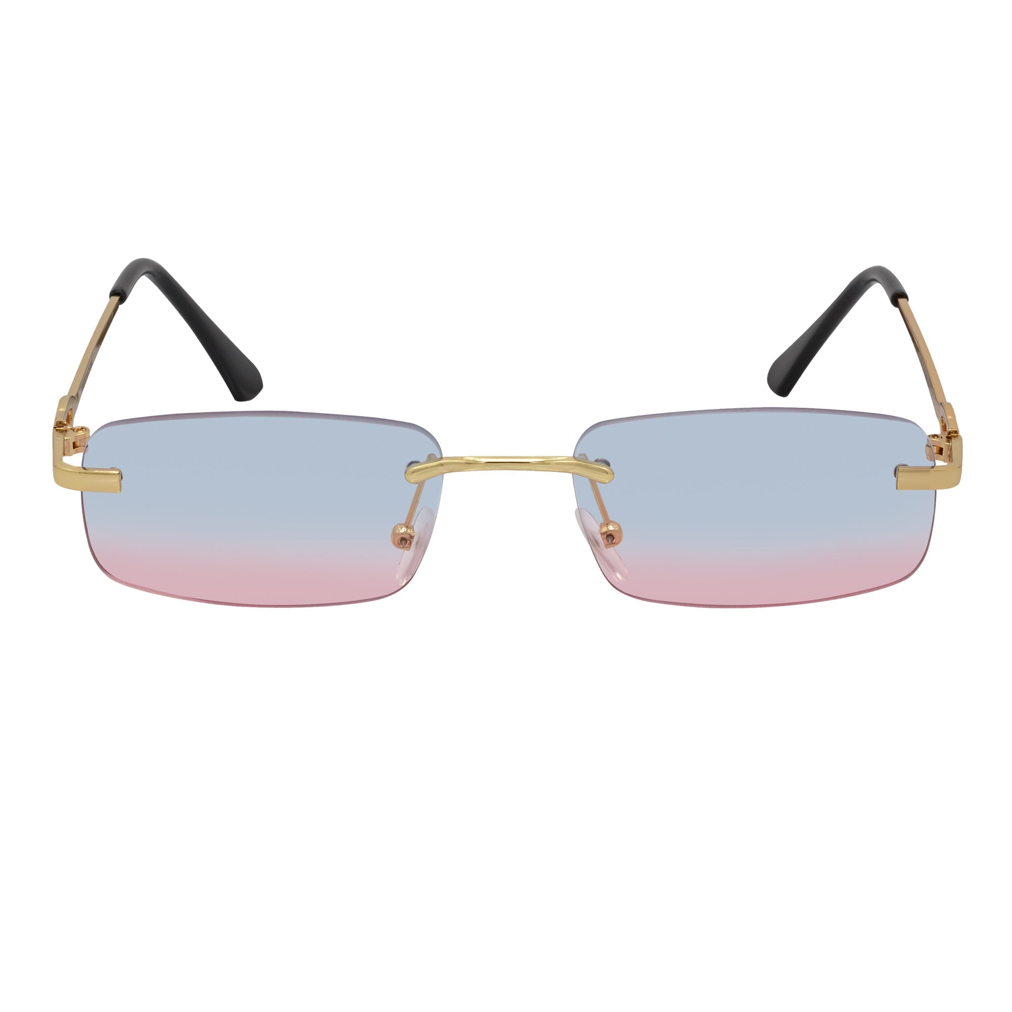 CHANELLE - Rimless Small Rectangle Sunglasses Gold Blue-Pink Fade Lens