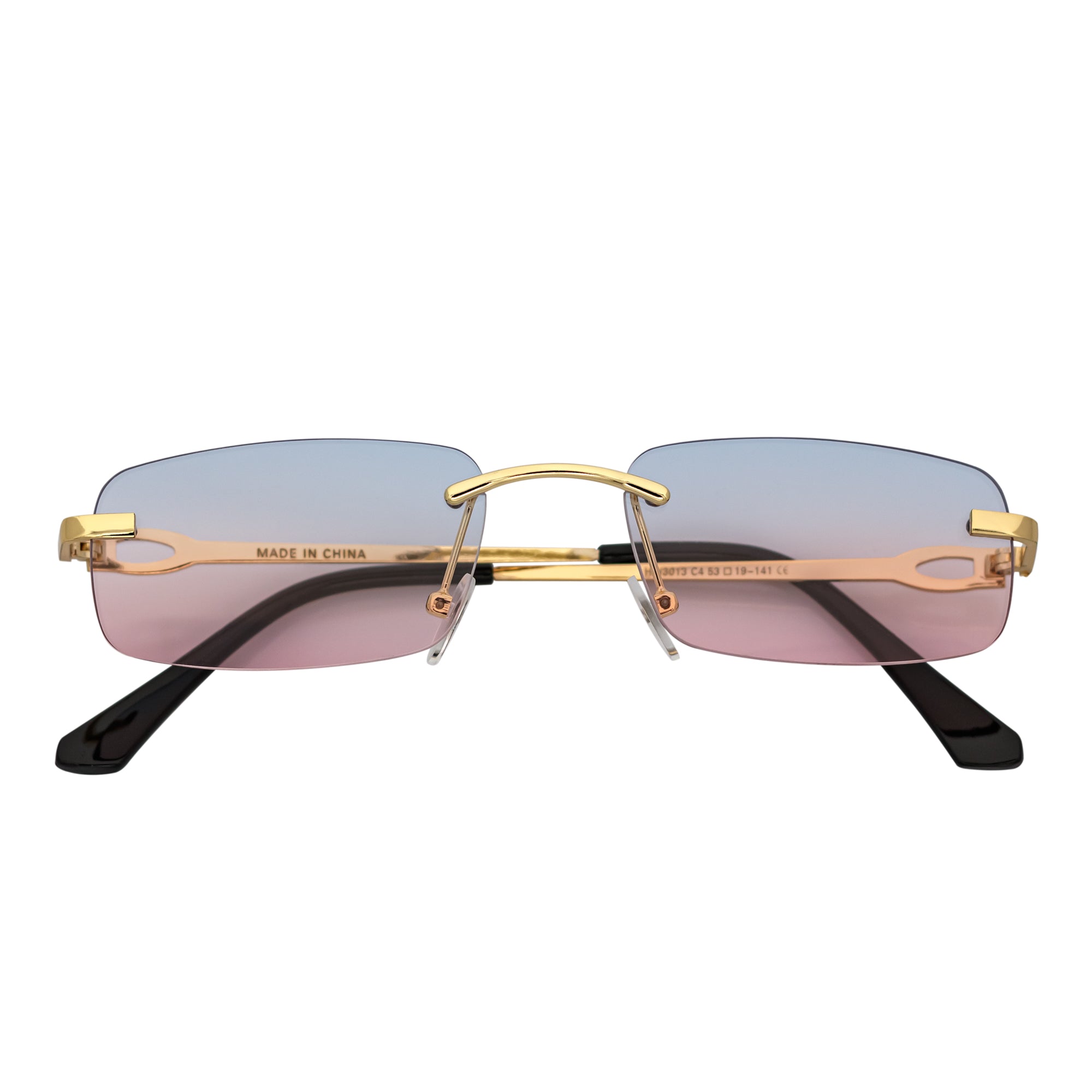 CHANELLE - Rimless Small Rectangle Sunglasses Gold Blue-Pink Fade Lens