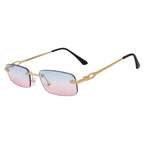 CHANELLE - Rimless Small Rectangle Sunglasses Gold Blue-Pink Fade Lens