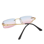 CHANELLE - Rimless Small Rectangle Sunglasses Gold Blue-Pink Fade Lens