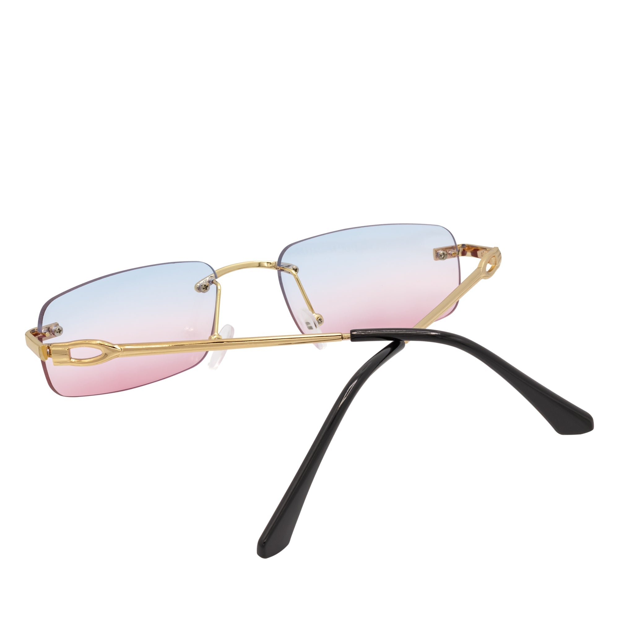 CHANELLE - Rimless Small Rectangle Sunglasses Gold Blue-Pink Fade Lens