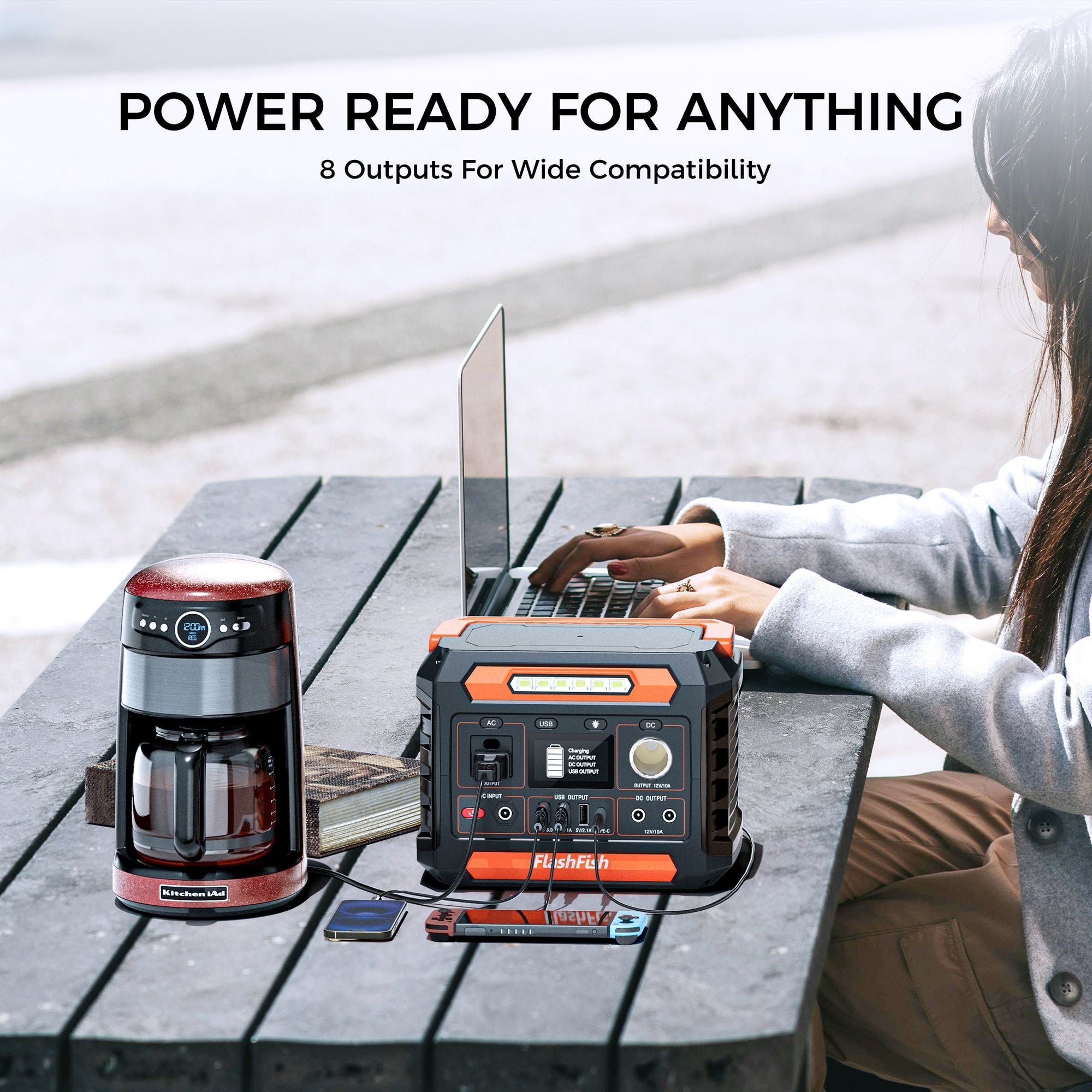 300W Portable Power Station, 230.88Wh /62400mAh Solar Generator, Regulated DC Output Backup Battery with AC Outlet, LED Light Power Station for CPAP Camping