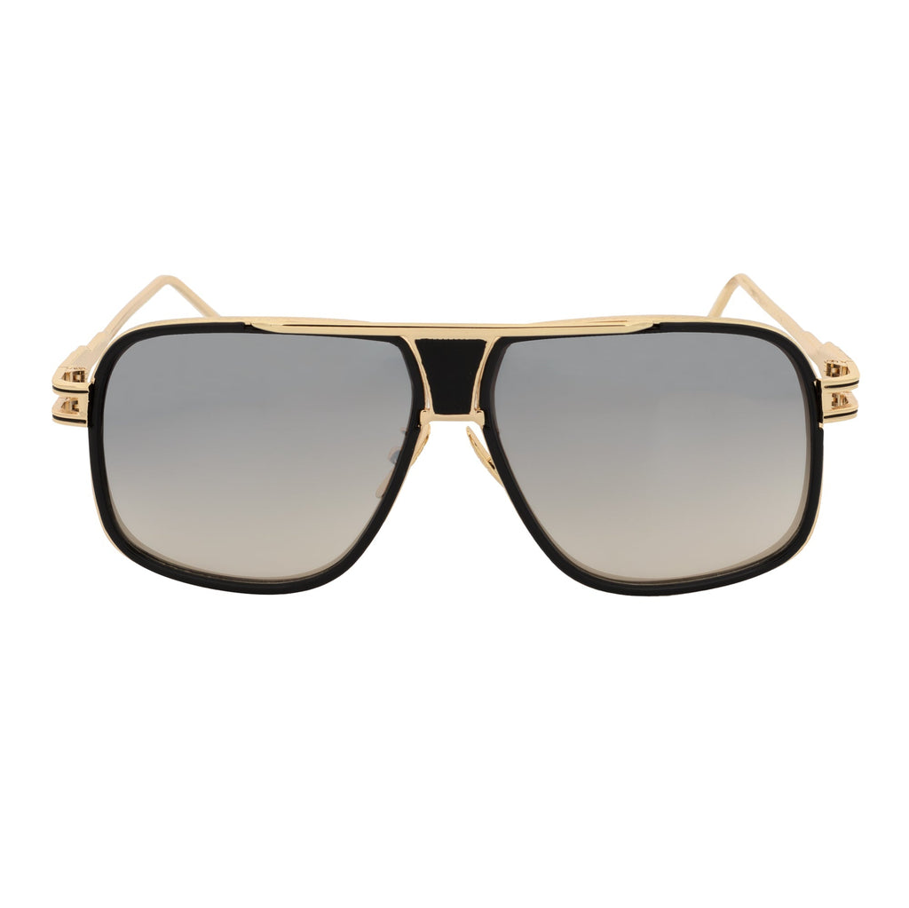 MAC - Two-Tone Square Metal Aviator Black-Gold Sunglasses Silver Mirror Lens