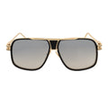 MAC - Two-Tone Square Metal Aviator Black-Gold Sunglasses Silver Mirror Lens