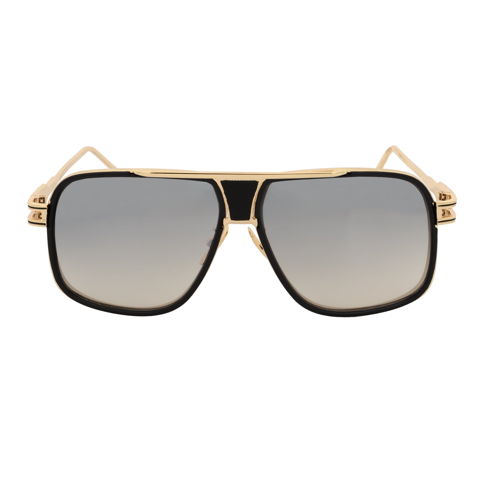 MAC - Two-Tone Square Metal Aviator Black-Gold Sunglasses Silver Mirror Lens