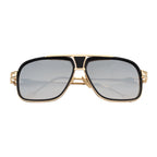 MAC - Two-Tone Square Metal Aviator Black-Gold Sunglasses Silver Mirror Lens