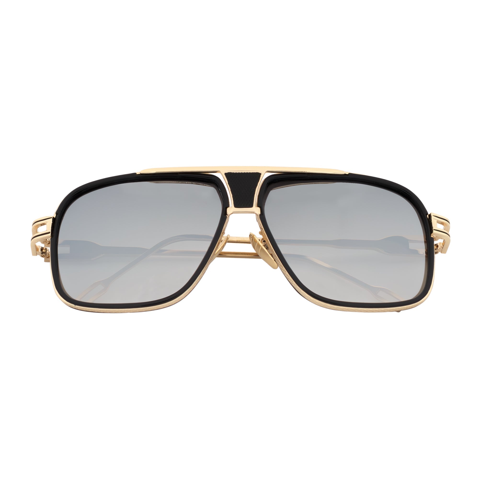 MAC - Two-Tone Square Metal Aviator Black-Gold Sunglasses Silver Mirror Lens