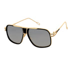 MAC - Two-Tone Square Metal Aviator Black-Gold Sunglasses Silver Mirror Lens