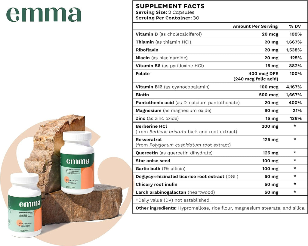 Emma Gut Health Gas and Bloating Relief, Constipation 60 Capsules - Clearance Sale