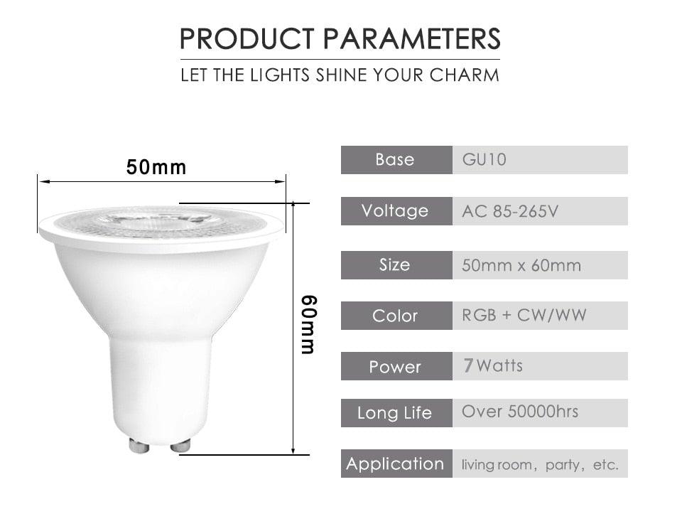 Smart For Home LED Light Bulb E27 E14 GU10 B22 220V 110V  Spot Magic Changeable Lamp Lampada+IR Control Decoration RGB White  Compatible with Alexa Google Home, RGBCW Smart GU10 Bulb, WiFi Smart LED Spot Light Bulb Indoor Decoration