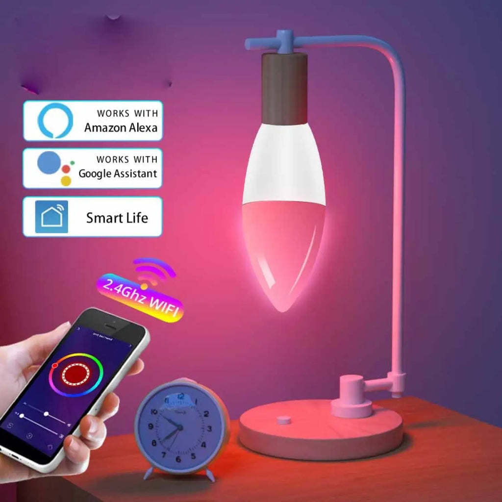 Smart LED Lamps | E14 RGB CW WW Dimmable Bulb with Voice Control
